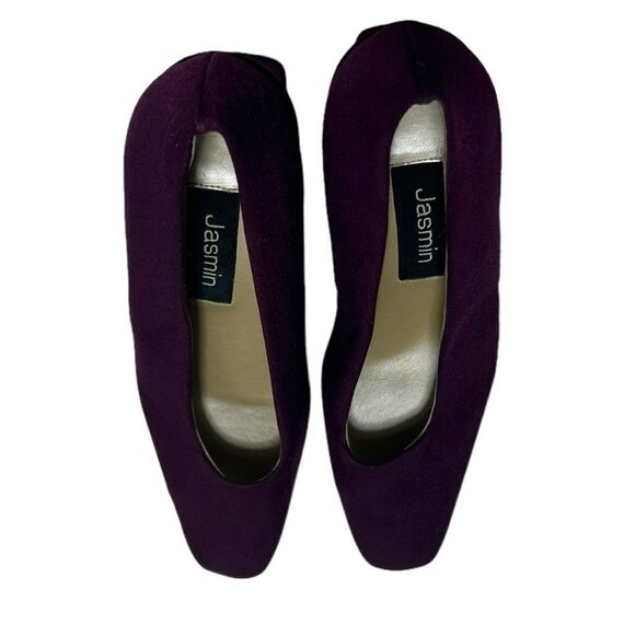 1980’s Vintage Jasmin Dark Purple Block Heels Closed Square Toe Leather Sole - Picture 5 of 11